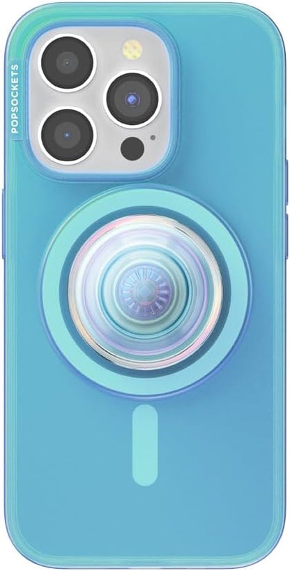 PopSockets iPhone 15 Pro Phone Case with MagSafe, Wireless Charging Compatible, Blue - Opalescent Blue