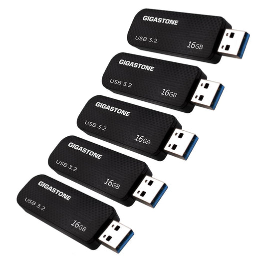 GIGASTONE 16GB USB 3.2 Flash Drive 5-Pack, 80MB/s High-Speed Data Transfer, Carbon Fiber Design, Retractable