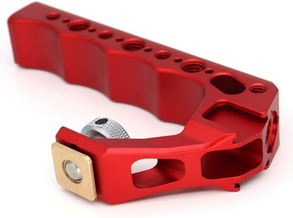 Top Handle Camera Grip with Cold Shoe Base for DSLR Camera Cage, with 3 Cold Shoe Adapters to Mount DSLR Camera with Microphone/LED Light/Monitor (Red with Cold Shoe Base)