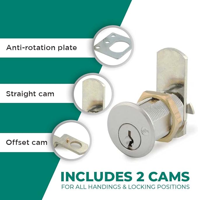 Olympus Lock DCN2 Rekeyable Cam Locks | 1-1/8" Cylinder 915 Key Lock, Keyed Alike | Grade 1 Lock | US26D Chrome Cabinet Locks | Reversible Lock for Doors & Drawers
