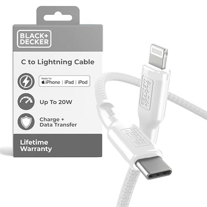 BLACK+DECKER USB C to Lightning Cable - Fast Compatible iPhone Lightning Cable - Durable Braided Type C iPhone Charger Cord - for Travel and Daily Use - Multiple Colors and Lengths - 3ft