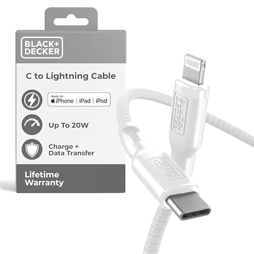 BLACK+DECKER USB C to Lightning Cable - Fast Compatible iPhone Lightning Cable - Durable Braided Type C iPhone Charger Cord - for Travel and Daily Use - Multiple Colors and Lengths - 9ft