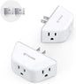 TROND 2 Prong to 3 Prong Outlet Adapter 2 Pack, 3-Way Angled Wall Extender with 3 AC Sockets, Plug Expander for Non-Grounded Outlets in Old House, Cruise Ship Essentials, White