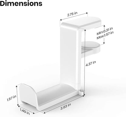 Rotating Headphone Stand - EURPMASK PC Gaming Headset Stand, Adjustable Clamp-on Headphone Holder, Headphone Hanger Hook Under Desk with 360 Degree Swivel&Cable Clip Organizer - White, 2 Pack