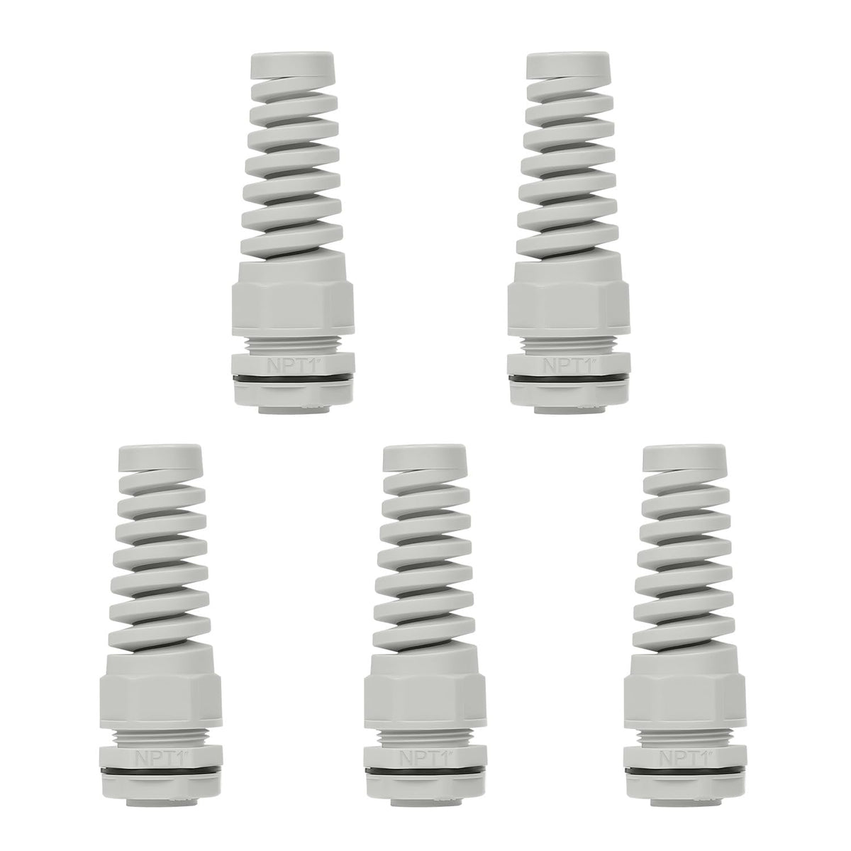 LeMotech 5Pcs NPT 1/2" IP68 Waterproof Cable Gland Flex Spiral Strain Relief Black Nylon Joint with Gaskets for 6-12mm Wire Thread