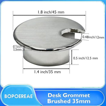 Desk Grommet 1-3/8" (35 mm), Desk Cord Hole Cover, Cable Grommet Metal Zinc Alloy Materilal, Desk Hole Grommet for Office and Home Table Cable, Detachable Cable Cord Organizer (Brushed Silver 2 Pcs)