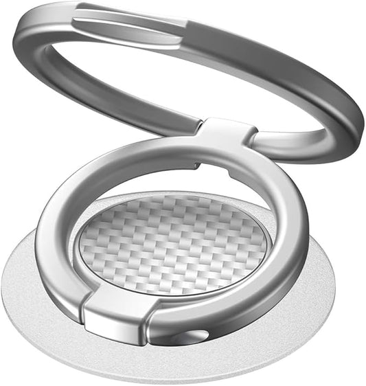 MonIdea Phone Grip Holder, Phone Ring Holder Finger Kickstand, Foldable & Adjustable Rotatable Double Metal Cell Phone Rings Gripper Stand for iPhone Samsung & Other Phones - Silver Carbonite Weave