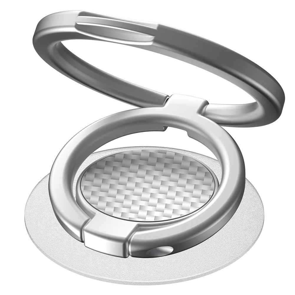 MonIdea Phone Grip Holder, Phone Ring Holder Finger Kickstand, Foldable & Adjustable Rotatable Double Metal Cell Phone Rings Gripper Stand for iPhone Samsung & Other Phones - Silver Carbonite Weave