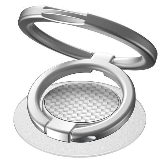 MonIdea Phone Grip Holder, Phone Ring Holder Finger Kickstand, Foldable & Adjustable Rotatable Double Metal Cell Phone Rings Gripper Stand for iPhone Samsung & Other Phones - Silver Carbonite Weave