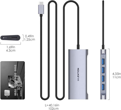 LENTION 3.3FT Long Cable USB C Multiport Hub with 4K HDMI, 4 USB 3.0, Type C Charging Compatible 2024-2016 MacBook Pro, New Mac Air/iMac/Mac Mini, More, Stable Driver Adapter (C35-1M, Space Gray)