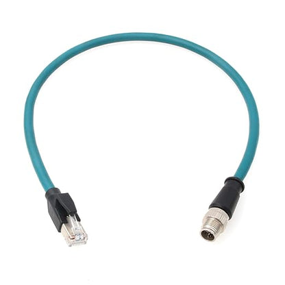 HangTon M12 Ethernet 8 Pin X Coded RJ45 CAT7e GigE Cable for Basler Cognex Vision Camera Sensor High Speed Network Switch Router PLC 30cm
