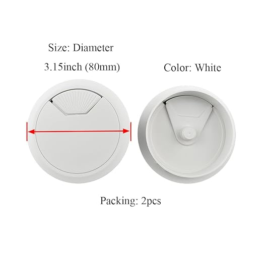 HAHIYO 2Pcs 3.15Inch/80mm White ABS Plastic Sector-Shaped Desk Grommet Wire Grommet Cable Management Cord Hole Cover Desk Wire Hole Insert Wire Organizer for Computer Office Home Equipment System