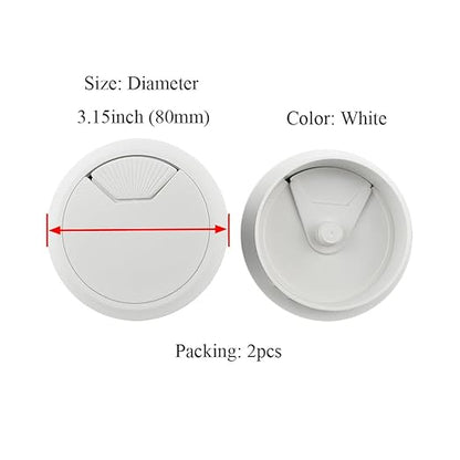 HAHIYO 2Pcs 3.15Inch/80mm White ABS Plastic Sector-Shaped Desk Grommet Wire Grommet Cable Management Cord Hole Cover Desk Wire Hole Insert Wire Organizer for Computer Office Home Equipment System