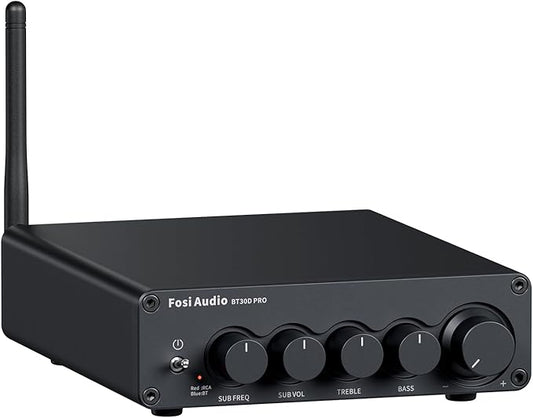 Fosi Audio Bluetooth Subwoofer Amplifier 2.1, BT30D Pro Subwoofer Amp with TPA3255 Chips 165W x2+350W & Bass Treble Control, 2.1 Channel Sub Amplifier for Desktop/Outdoor/Bookshelf Speakers