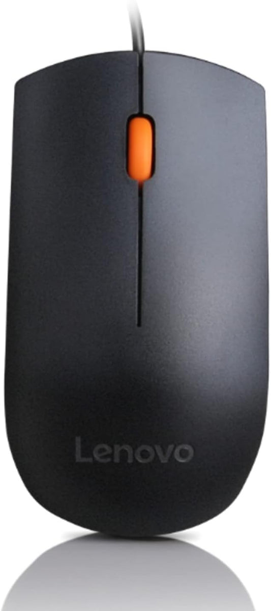 Lenovo 300 USB Wired Computer Mouse - Full Size Optical Ambidextrous Design with 1600 DPI, Reliable USB-A Connection, Easy 3-Button Navigation, Durable Basic Mouse, Black