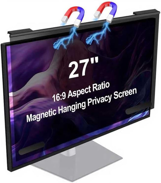 Hoktods Magnetic Computer Privacy Screen Filter 27 Inch, Removable Hanging Aluminum Alloy Privacy Shield for 16:9 Widescreen Monitor, Anti Spy Anti Scratch Anti Glare Blue Light Screen Guard