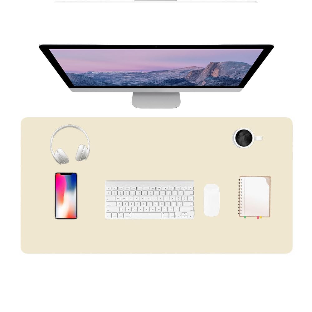 PU Leather Desk Pad Protector Gaming Mouse Pad Non Slip Desk Mat for Keyboard and Mouse Waterproof Desk Writing Pad for Office and Home Desk Accessories(Beige, 47.2 * 17.7)