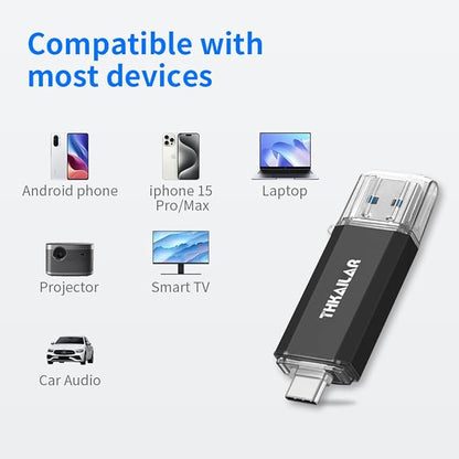Thkailar USB C Flash Drive 512GB 2 in 1 OTG USB 3.1 Thumb Drive,Memory Stick for Business Traveler Compatible with Android Phone/PC/Mac Pro External Storage Data(Black)