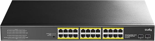 Cudy 24 Gigabit Ethernet Unmanaged PoE+ Switch, 300W, 24 * 100/1000Mbps PoE+ Ports, 2 Gigabit SFP, CCTV / VLAN Mode, 19-inch Rackmount, 802.3af/at, GS1028PS2