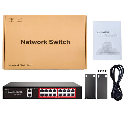 STEAMEMO 16 Port Gigabit PoE Switch, Smart Managed Gigabit Ethernet Switch, 16 PoE+ Ports@240W, Plug and Play, Vlan, Fanless, Desktop or Rackmount, Overload Protection w/ Port