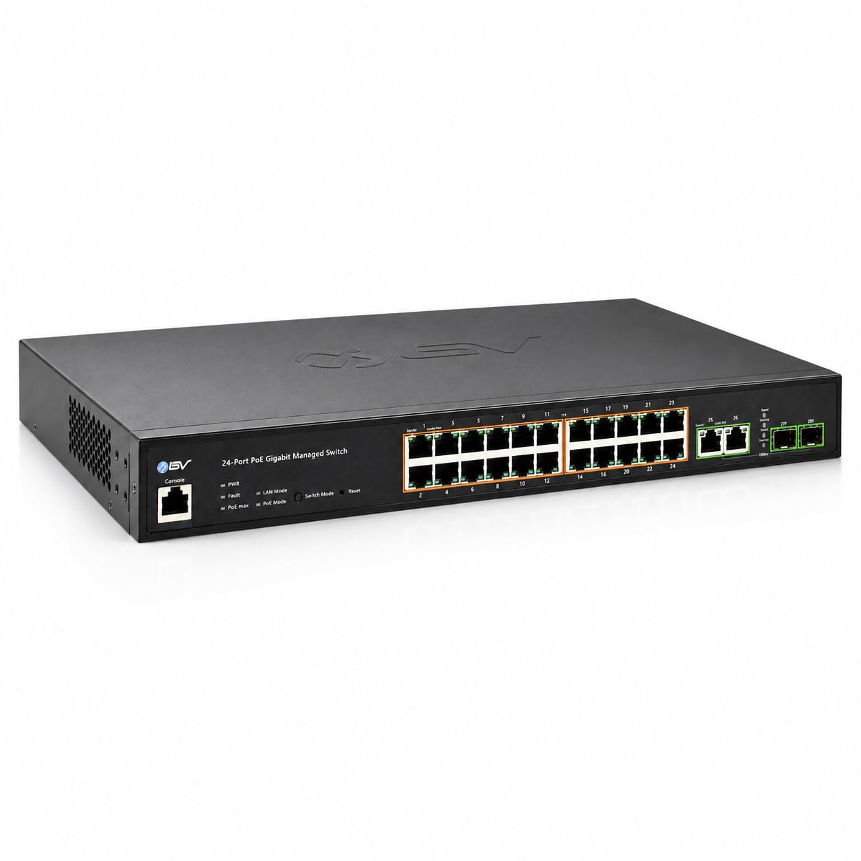 BV-Tech 24-Port Gigabit PoE+ Managed Switch with 2 Ethernet & 2 SFP Uplinks | High-Performance, NDAA Compliant | POE-SW2404G-MG-PLUS