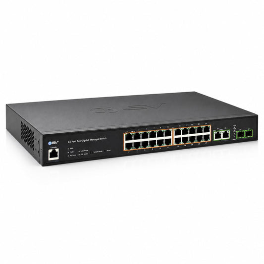 BV-Tech 24-Port Gigabit PoE+ Managed Switch with 2 Ethernet & 2 SFP Uplinks | High-Performance, NDAA Compliant | POE-SW2404G-MG-PLUS