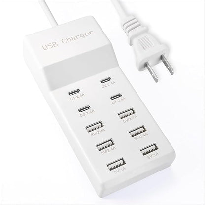 USB Charging Station, 10 Ports Family-Sized USB C Charger Block,USB Power Strip for Smart Phone Tablet Laptop Computer (1 Pcs)