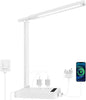 Desk Lamp with 4-Port Charging Station (2 AC Outlets, USB-C, USB-A), 5 Color Modes & Adjustable Brightness, Flexible Gooseneck Arm, Eye-Protecting LED Light Source, Ideal for Home Offices & Bedrooms