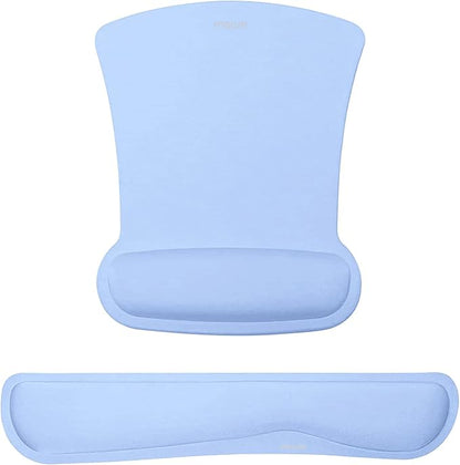 MOSISO Wrist Rest Support for Mouse Pad & Keyboard Set, Ergonomic Mousepad Non-Slip Base Home/Office Pain Relief & Easy Typing Cushion with Neoprene Cloth & Raised Memory Foam, Air Blue