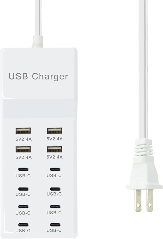 USB C Power Strip USB Charging Station 4 USB-A Ports and 8 USB-C Ports Multiple USB Charging Block with Auto-Detect Technology Compatible with Smart iPhone Tablet Laptop Multiple Devices
