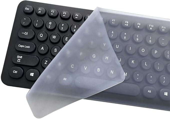Ultra Thin Desktop PC Silicone Clear Keyboard Cover Skin Protector for 104/107 Keys Standard Desktop Keyboard, Transparent with Black Border, Waterproof, Dust-Proof