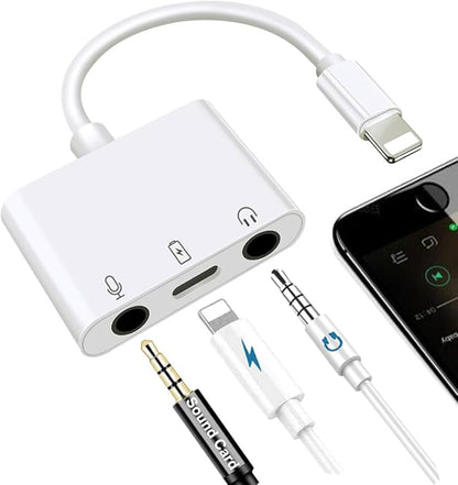 Microphone & 3.5mm Headphone Adapter for iPhone Microphone Adapter for Live-Streaming with Charging Port Lighting to Audio & MIC Adapter Compatible with iPhone/iPad