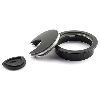 HJ Garden 1pc 2 inch (50mm) Metal Desk Grommets for Managing and Hiding Wire Cord Cable Hole Cover Office PC Desk Cable Cord Organizer Zinc Alloy Cover Black