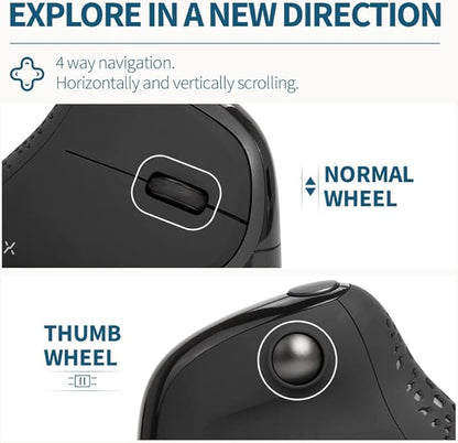 DeLUX Seeker Wired Ergonomic Vertical Mouse with Thumb Wheel, Optical Computer Mouse with 6 Programmable Buttons, 4000 DPI, RGB Backlight, Removable Wrist Rest for Carpal Tunnel (M618XSU-Black)
