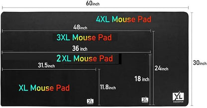 2XL Huge Extra Large Gaming Mousepad for Full Desk - Super Thick Nonslip Rubber Base and Waterproof Desktop Keyboard Extended Mouse Mat (Black, 2XL (36''x18''))