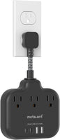 Short Extension Cord 2 inch, Short Cord Power Strip with 3 Outlets 4 USB(2 USB-C) 17W, Flat Outlet Extender, Non-Blocking, Non-Surge Protection for Cruise Travel Dorm Kitchen Bathroom, Black