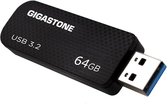 GIGASTONE 64GB USB 3.2 Flash Drive, 80MB/s High-Speed Data Transfer, Carbon Fiber Design, Retractable