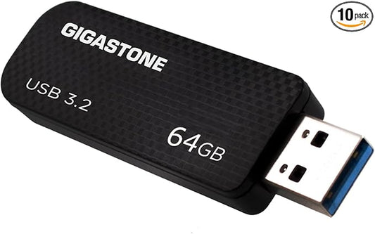 GIGASTONE 64GB USB 3.2 Flash Drive 10-Pack, 80MB/s High-Speed Data Transfer, Carbon Fiber Design, Retractable