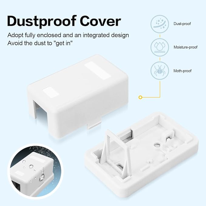 1 Port Keystone Jack Surface Desk Mount/Wall Mount Box 5-Pack White