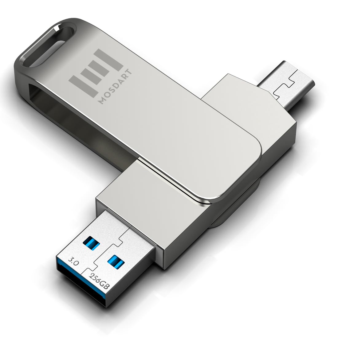 MOSDART 256GB USB C and USB A 3.2 150MB/s Swivel Dual Flash Drive, Silver