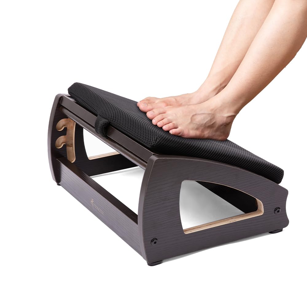 StrongTek Wooden Under Desk Footrest, 4 Heights, 400 lb, Anti-Slip, Black