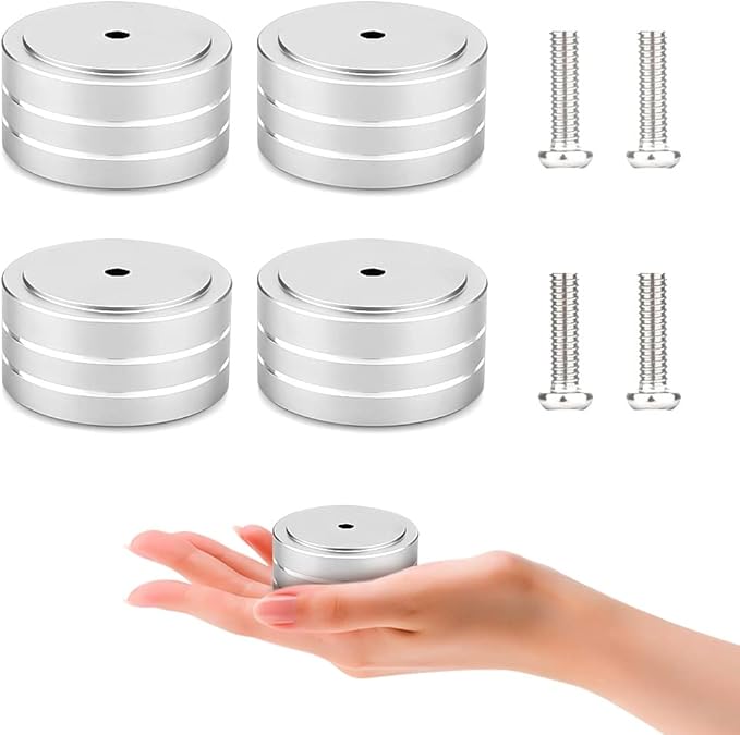 Audiocrast 4X Silver HiFi Speaker Isolation Feet Pad, Aluminum 40x20mm Audio Stand Feet Amplifier Shock Absorber Non-Slip Hi-End Vibration Dampener Floor Protector for Subwoofer DAC CD Turntable Amp