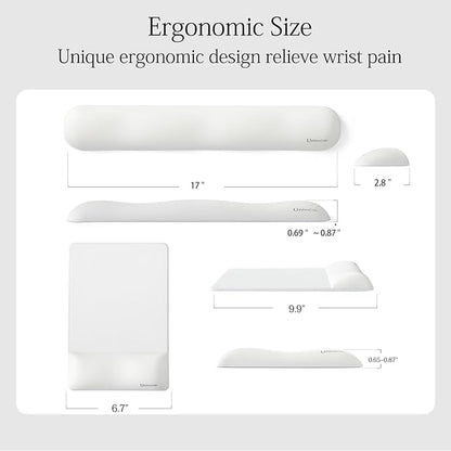 UnivoColors Design-Wave Set of Keyboad Wrist Rest & Mouce Pad,Artificial Sheepskin+Memory Foam+Ergonomic+Anti-Slip Gel, Resilience Support During Work and Gaming,Keyboard Accessory,White