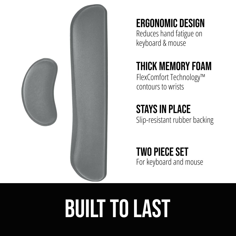 GORILLA GRIP Silky Gel Memory Foam Wrist Rest for Computer Keyboard, Mouse, Ergonomic Design for Typing Pain Relief, Desk Pads Support Hand and Arm, Mousepad Rests, Stain Resistant, 2 Piece Pad, Gray