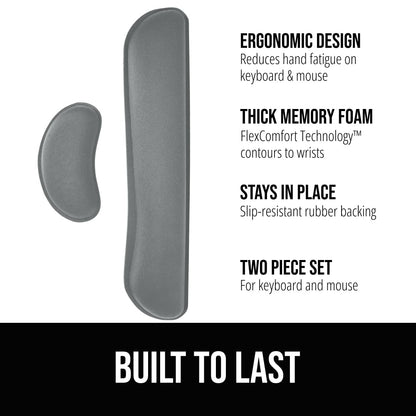 GORILLA GRIP Silky Gel Memory Foam Wrist Rest for Computer Keyboard, Mouse, Ergonomic Design for Typing Pain Relief, Desk Pads Support Hand and Arm, Mousepad Rests, Stain Resistant, 2 Piece Pad, Gray