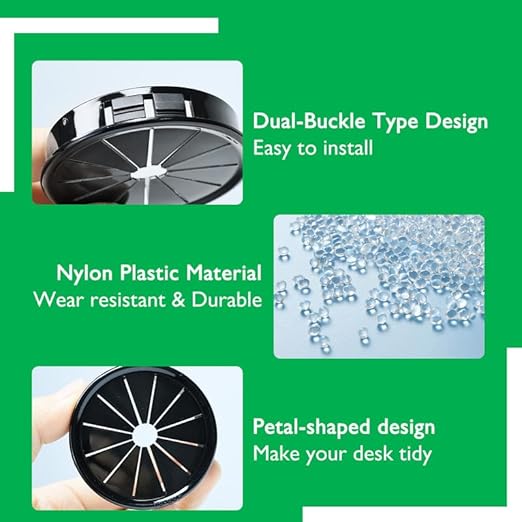 4PCS Cable Grommets, 4" (100mm) Desk Hole Cover Petal Shaped Buckle Type Nylon Snap Bushing Grommet, Wire Hole Cover Insert for Cables and Cords Management and Protection of Cabinet, Black