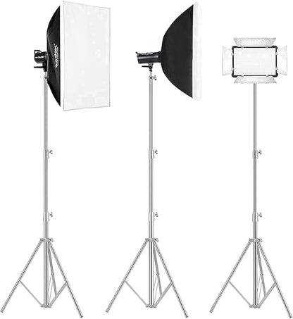 Stainless Steel Light Stand Photography, Spring Cushioned Heavy Duty Tripod Stand, 9.5ft/2.8m, 2 Packs Professional Photography Studio Stands