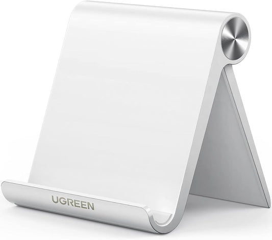 UGREEN Cell Phone Stand for Desk Phone Holder Foldable Portable Adjustable Compatible with iPhone 17 Air 16 15 14 13 Pro Max, iPhone 12 11 Plus SE XS XR 8 7, Office Desk Travel Accessories, White