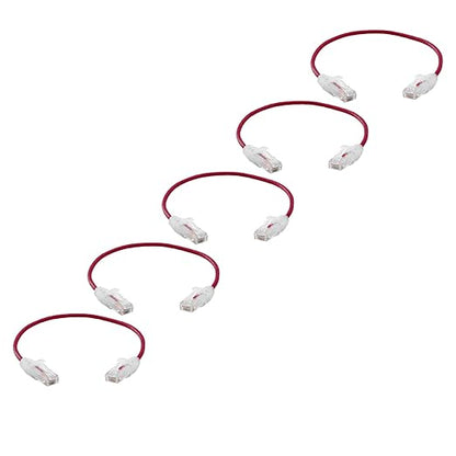 TRUECABLE Cat6 Component Rated Patch Cable, Unshielded (U/UTP), 1ft, Red, 28AWG Solid Copper, Snagless 10G High-Speed Ethernet Cable, PoE++ 4PPoE 100W, UL Listed, RoHS-3, 5 Pack