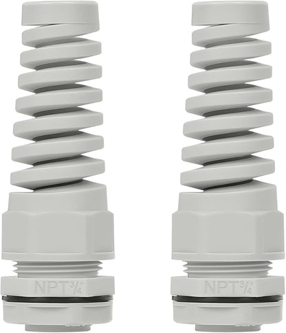 LeMotech 2Pcs NPT 3/4" IP68 Waterproof Cable Gland Flex Spiral Strain Relief Grey Nylon Joint with Gaskets for 13-18mm Wire Thread